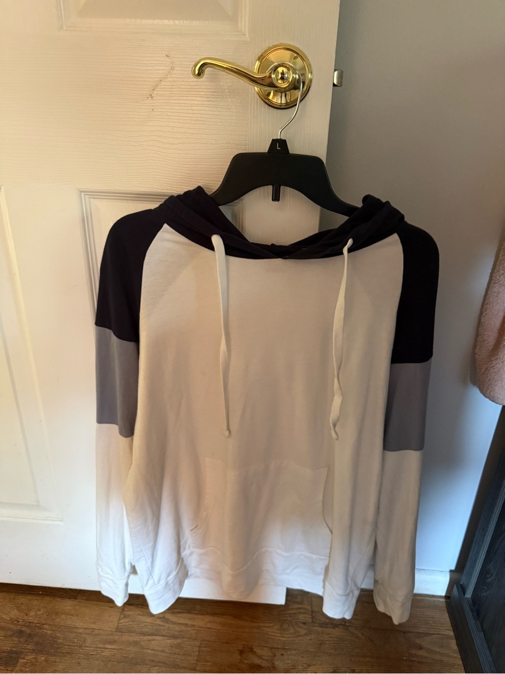 Women's Colorblock Hooded Pullover Sweatshirt - White & Navy